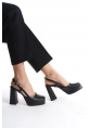 LQZ Shoes Mety Siyah Cilt Topuklu Ayakkabı