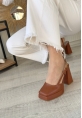 LQZ Shoes Mety Taba Cilt Topuklu Ayakkabı