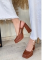 LQZ Shoes Mety Taba Cilt Topuklu Ayakkabı