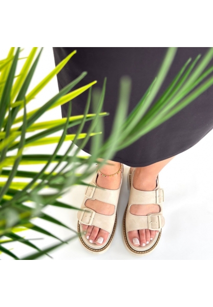 LQZ Shoes Milta Bej Nubuk Sandalet
