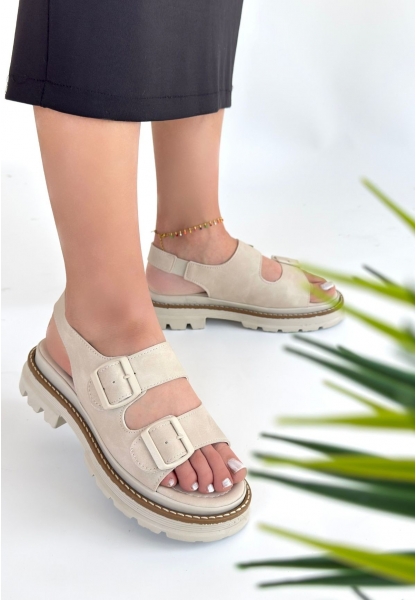 LQZ Shoes Milta Bej Nubuk Sandalet