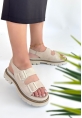 LQZ Shoes Milta Bej Nubuk Sandalet