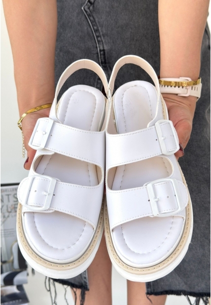 LQZ Shoes Milta Beyaz Cilt Sandalet