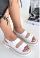LQZ Shoes Milta Beyaz Cilt Sandalet