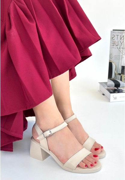 LQZ Shoes Miwen Bej Cilt Topuklu Ayakkabı
