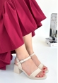 LQZ Shoes Miwen Bej Cilt Topuklu Ayakkabı