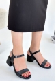 LQZ Shoes Miwen Siyah Cilt Topuklu Ayakkabı