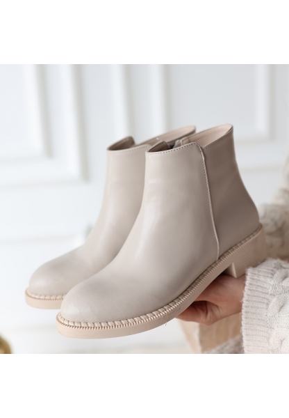 LQZ Shoes Moed Bej Cilt Topuklu Bot