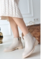 LQZ Shoes Moed Bej Cilt Topuklu Bot