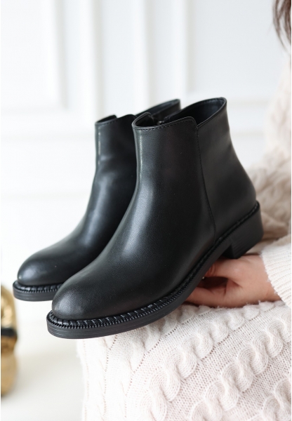 LQZ Shoes Moed Siyah Cilt Topuklu Bot