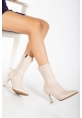 LQZ Shoes Moert Bej Cilt Streç Topuklu Bot