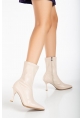 LQZ Shoes Moert Bej Cilt Streç Topuklu Bot