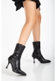 LQZ Shoes Moert Siyah Cilt Streç Topuklu Bot