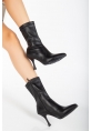 LQZ Shoes Moert Siyah Cilt Streç Topuklu Bot