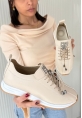 LQZ Shoes Monya Bej Cilt Bağcıklı Spor Ayakkabı