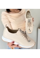 LQZ Shoes Monya Bej Cilt Bağcıklı Spor Ayakkabı