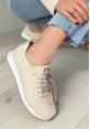 LQZ Shoes Monya Bej Cilt Bağcıklı Spor Ayakkabı