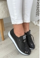 LQZ Shoes Monya Siyah Cilt Bağcıklı Spor Ayakkabı