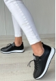 LQZ Shoes Monya Siyah Cilt Bağcıklı Spor Ayakkabı