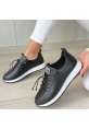 LQZ Shoes Monya Siyah Cilt Bağcıklı Spor Ayakkabı