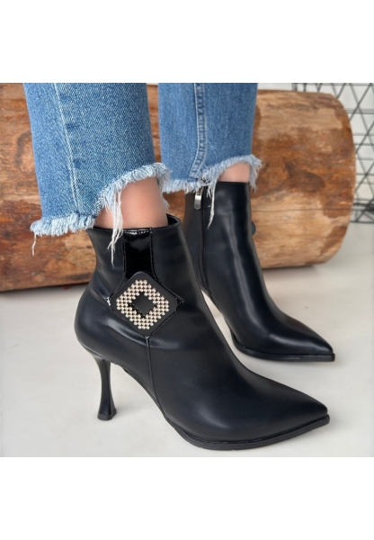 LQZ Shoes Moose Siyah Cilt Topuklu Bot