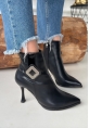 LQZ Shoes Moose Siyah Cilt Topuklu Bot