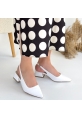 LQZ Shoes Morji Beyaz Cilt Topuklu Ayakkabı