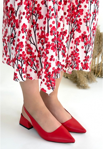 LQZ Shoes Morji Kırmızı Cilt Topuklu Ayakkabı