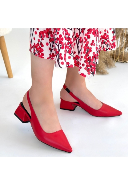 LQZ Shoes Morji Kırmızı Cilt Topuklu Ayakkabı