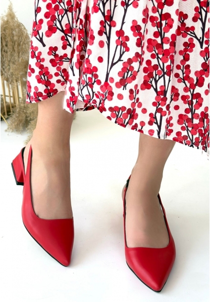 LQZ Shoes Morji Kırmızı Cilt Topuklu Ayakkabı