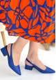 LQZ Shoes Morji Mavi Cilt Topuklu Ayakkabı