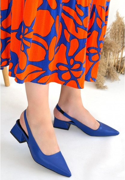 LQZ Shoes Morji Mavi Cilt Topuklu Ayakkabı