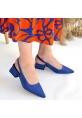 LQZ Shoes Morji Mavi Cilt Topuklu Ayakkabı