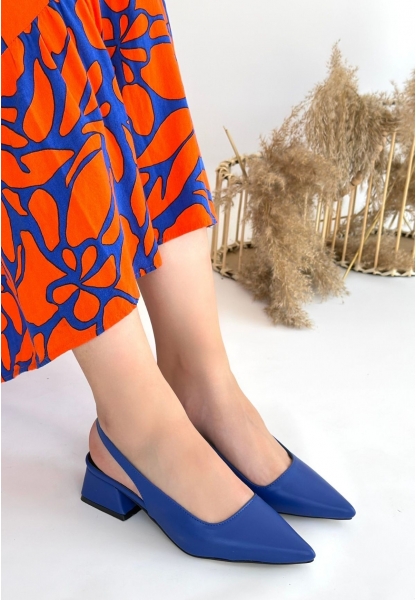 LQZ Shoes Morji Mavi Cilt Topuklu Ayakkabı