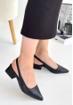 LQZ Shoes Morji Siyah Cilt Topuklu Ayakkabı