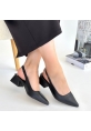 LQZ Shoes Morji Siyah Cilt Topuklu Ayakkabı
