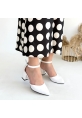 LQZ Shoes Mulen Beyaz Cilt Topuklu Ayakkabı