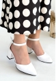 LQZ Shoes Mulen Beyaz Cilt Topuklu Ayakkabı