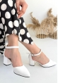 LQZ Shoes Mulen Beyaz Cilt Topuklu Ayakkabı