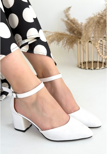 LQZ Shoes Mulen Beyaz Cilt Topuklu Ayakkabı
