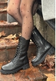 LQZ Shoes Nabah Siyah Cilt Bağcıklı Bot
