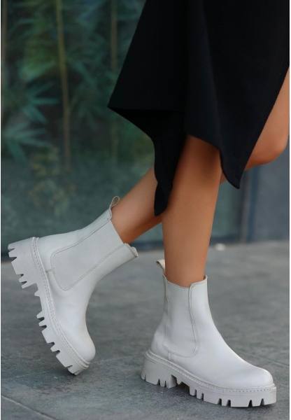 LQZ Shoes Ninle Bej Cilt Topuklu Bot