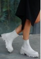 LQZ Shoes Ninle Bej Cilt Topuklu Bot