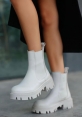 LQZ Shoes Ninle Bej Cilt Topuklu Bot