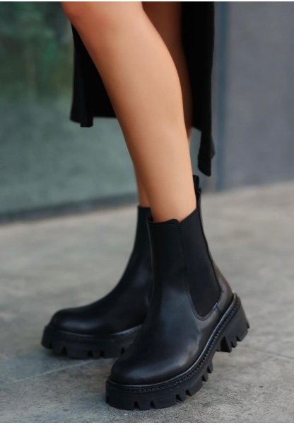 LQZ Shoes Ninle Siyah Cilt Topuklu Bot