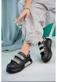 LQZ Shoes Nino Siyah Cilt Cırt Cırtlı Spor Ayakkabı