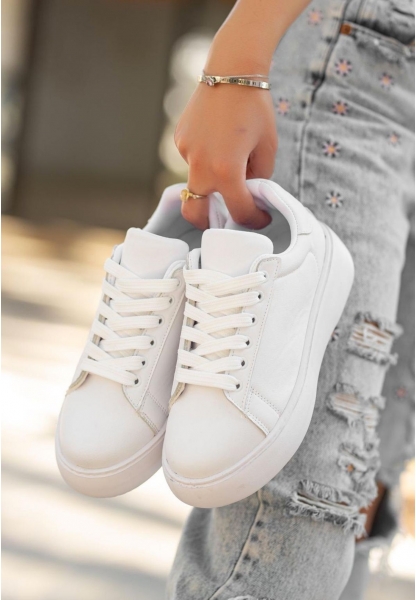 LQZ Shoes Nommi Beyaz Cilt Bağcıklı Spor Ayakkabı