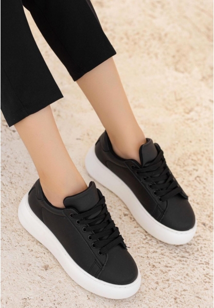 LQZ Shoes Nommi Siyah Cilt Bağcıklı Spor Ayakkabı