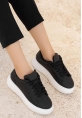 LQZ Shoes Nommi Siyah Cilt Bağcıklı Spor Ayakkabı