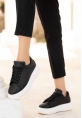 LQZ Shoes Nommi Siyah Cilt Bağcıklı Spor Ayakkabı